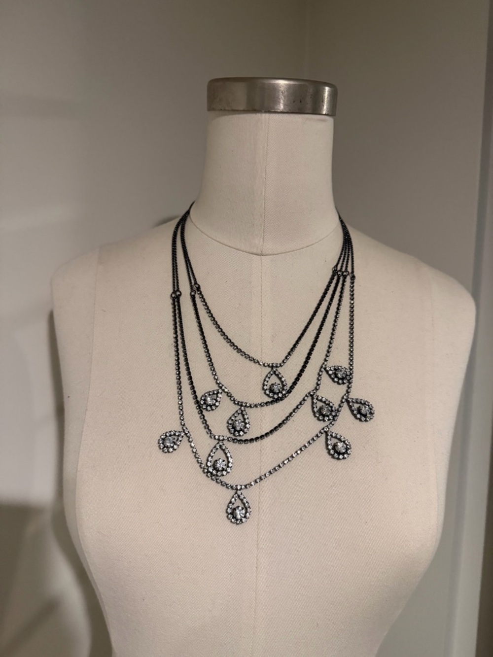 J. Crew Black Multi-Layer Teardrop Crystal Necklace